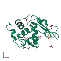 PDB entry 3lzt coloured by chain, front view.