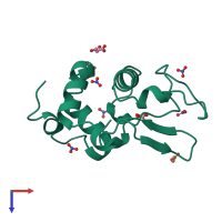 PDB entry 3lzt coloured by chain, top view.