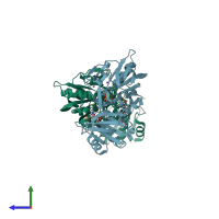 PDB entry 3lzx coloured by chain, side view.