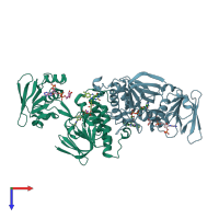 PDB entry 3lzx coloured by chain, top view.