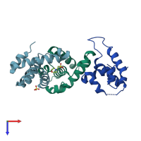 PDB entry 3m03 coloured by chain, top view.