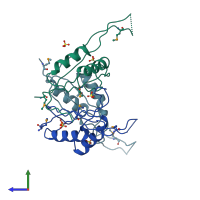 PDB entry 3m05 coloured by chain, side view.