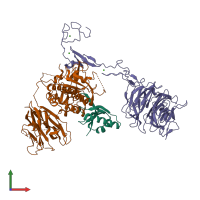 Hetero trimeric assembly 1 of PDB entry 3m0c coloured by chemically distinct molecules, front view.