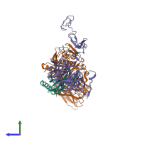 Hetero trimeric assembly 1 of PDB entry 3m0c coloured by chemically distinct molecules, side view.