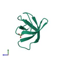 PDB entry 3m0q coloured by chain, side view.