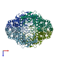 PDB entry 3m0v coloured by chain, top view.