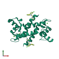 Homo dimeric assembly 4 of PDB entry 3m0w coloured by chemically distinct molecules, front view.