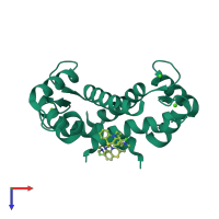 Homo dimeric assembly 4 of PDB entry 3m0w coloured by chemically distinct molecules, top view.