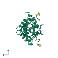 Homo dimeric assembly 5 of PDB entry 3m0w coloured by chemically distinct molecules, side view.