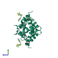 Homo dimeric assembly 6 of PDB entry 3m0w coloured by chemically distinct molecules, side view.