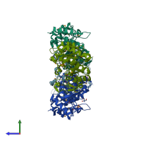 PDB entry 3m0z coloured by chain, side view.