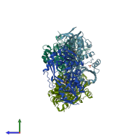 PDB entry 3m13 coloured by chain, side view.