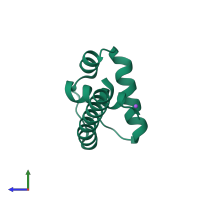PDB entry 3m1e coloured by chain, side view.