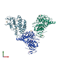 PDB entry 3m1g coloured by chain, front view.