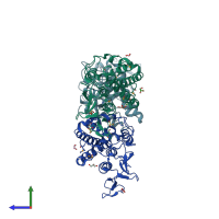 PDB entry 3m1g coloured by chain, side view.