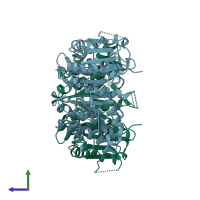 PDB entry 3m1l coloured by chain, side view.