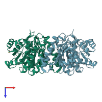 PDB entry 3m1l coloured by chain, top view.