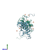 PDB entry 3m1n coloured by chain, side view.