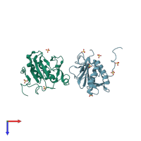 PDB entry 3m1n coloured by chain, top view.