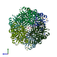 PDB entry 3m1r coloured by chain, side view.