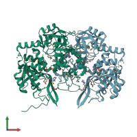 PDB entry 3m1u coloured by chain, front view.