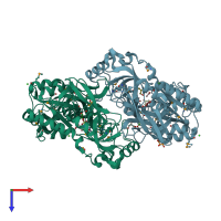 PDB entry 3m1u coloured by chain, top view.