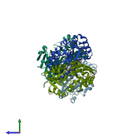 PDB entry 3m1y coloured by chain, side view.