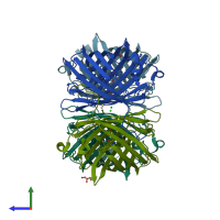 PDB entry 3m24 coloured by chain, side view.