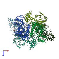 PDB entry 3m2p coloured by chain, top view.