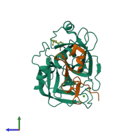 PDB entry 3m36 coloured by chain, side view.
