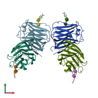 PDB entry 3m3e coloured by chain, front view.