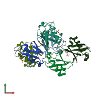 PDB entry 3m3j coloured by chain, front view.