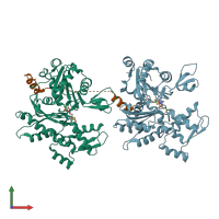 PDB entry 3m3n coloured by chain, front view.
