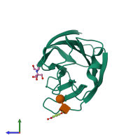 PDB entry 3m3o coloured by chain, side view.