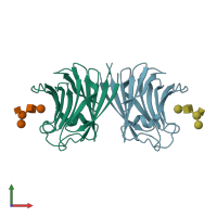 PDB entry 3m3q coloured by chain, front view.