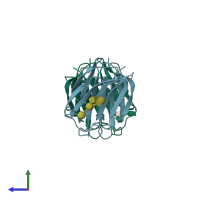 PDB entry 3m3q coloured by chain, side view.