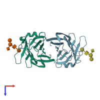 PDB entry 3m3q coloured by chain, top view.