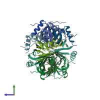 PDB entry 3m4g coloured by chain, side view.