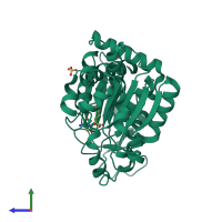 PDB entry 3m4j coloured by chain, side view.