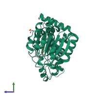 PDB entry 3m4n coloured by chain, side view.