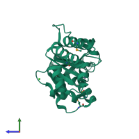 PDB entry 3m4r coloured by chain, side view.