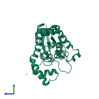 PDB entry 3m4z coloured by chain, side view.