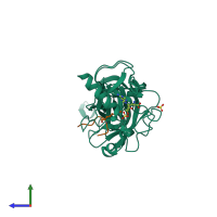 PDB entry 3m58 coloured by chain, side view.