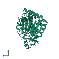 PDB entry 3m5c coloured by chain, side view.