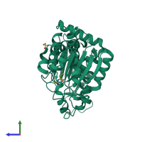 PDB entry 3m5d coloured by chain, side view.