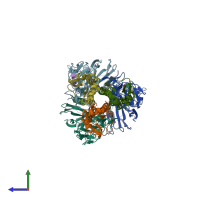 PDB entry 3m5g coloured by chain, side view.