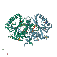PDB entry 3m5k coloured by chain, front view.