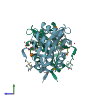 PDB entry 3m5k coloured by chain, side view.