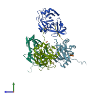 PDB entry 3m5n coloured by chain, side view.