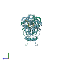 PDB entry 3m5o coloured by chain, side view.